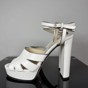 Jimmy Choo Hermione Platform Women Sandals Size 37.5 US 7.5 Leather Open Toe